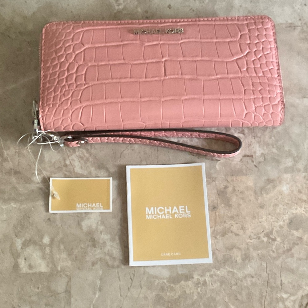 Michael Kors Blush Croc-Embossed Wristlet